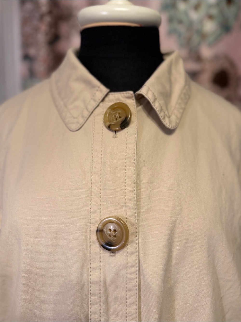 GAP XL Cream Utility Trench Jacket Coat Floral Lined Button Front Safari - Picture 4 of 13